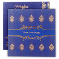 Blue Gold Indian wedding invitations, Cheap Muslim wedding invitations